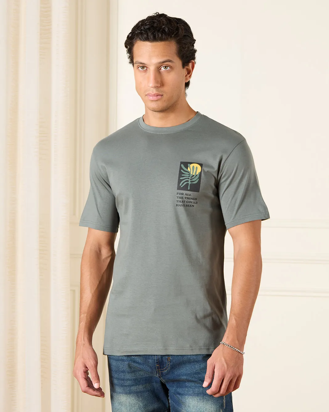 Men Green Basic Graphic T-Shirt sold by Redtag