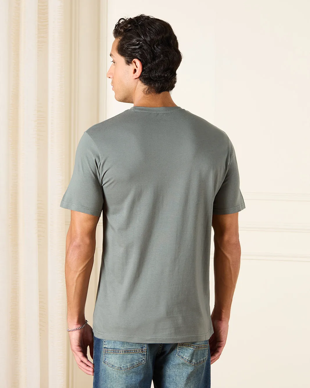 Men Green Basic Graphic T-Shirt sold by Redtag product image thumbnail 3