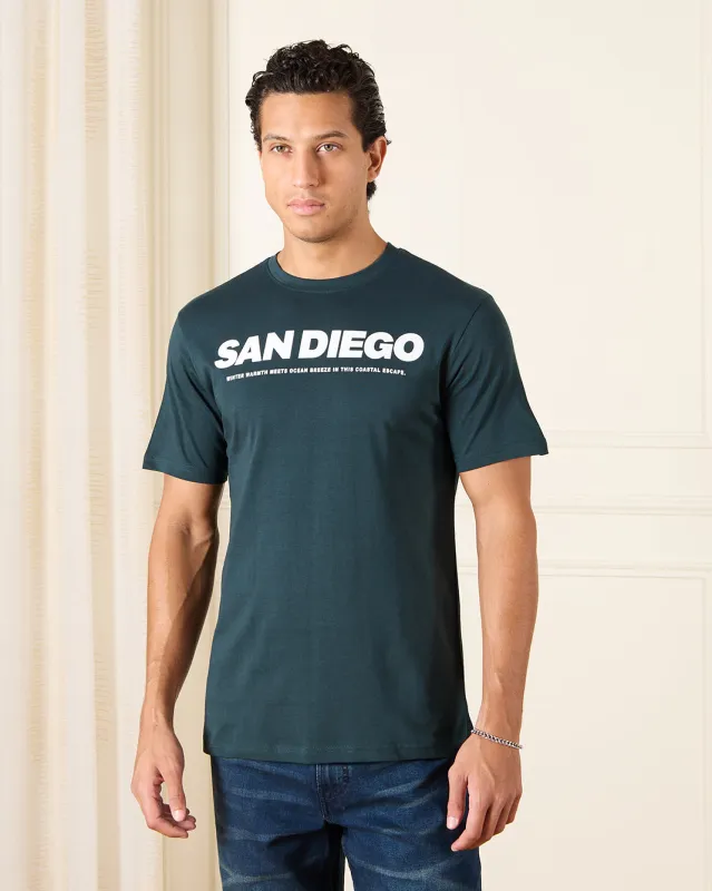 Men Green Basic Graphic T-Shirt sold by Redtag
