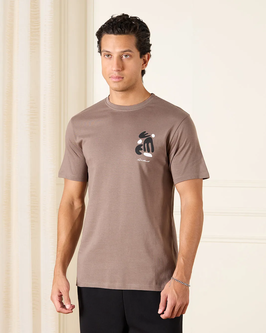 Men Brown Basic Graphic T-Shirt sold by Redtag