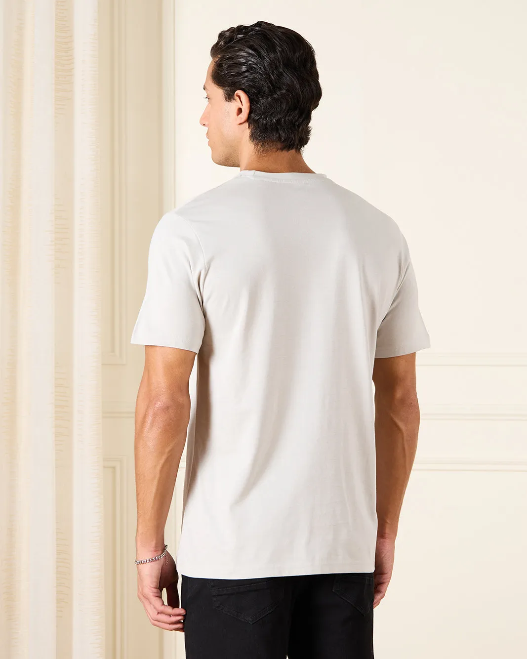 Men Grey Basic Graphic T-Shirt sold by Redtag product image thumbnail 3