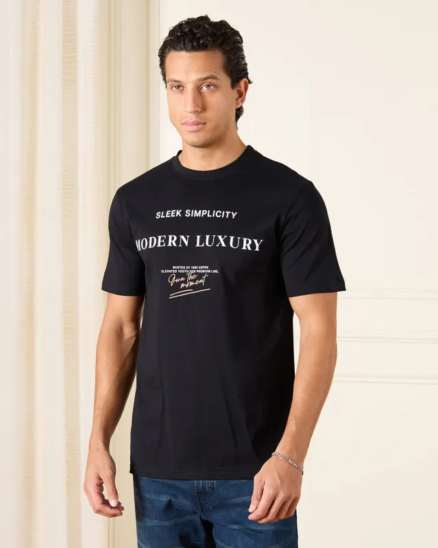 Men Black Basic Graphic T-Shirt sold by Redtag