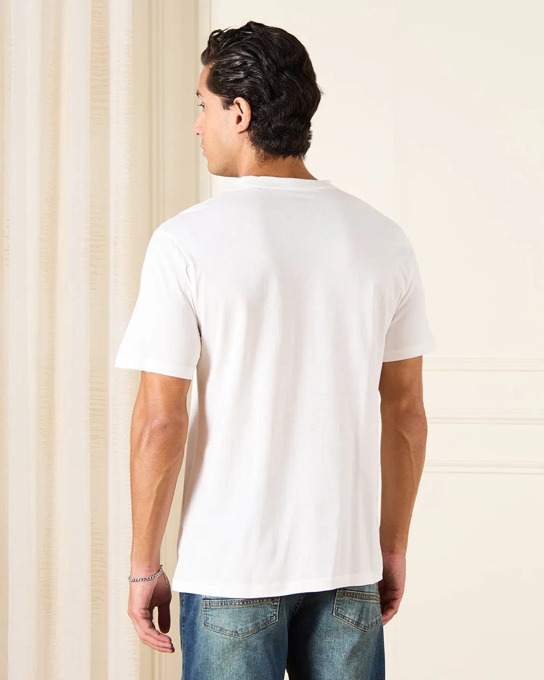Men White Basic Graphic T-Shirt sold by Redtag product image thumbnail 3