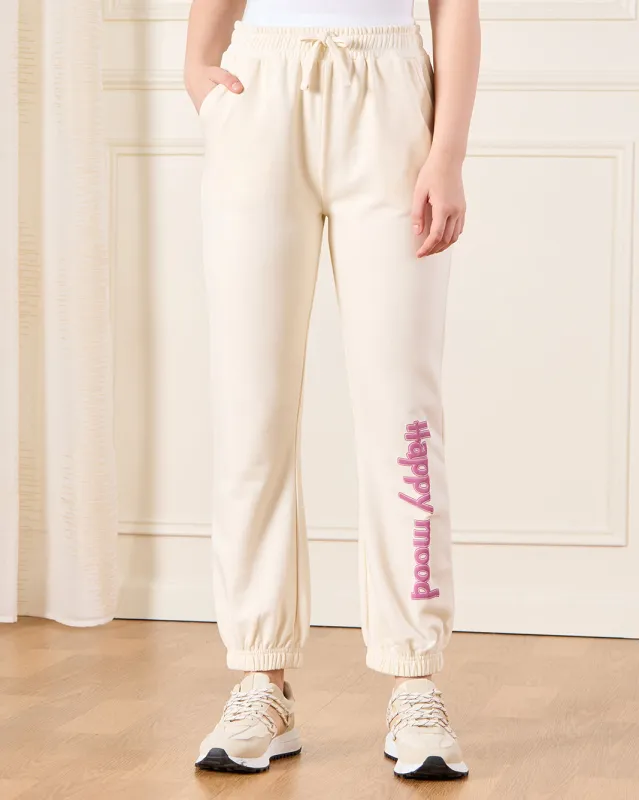 Senior Girls Beige Printed Track Pants sold by Redtag