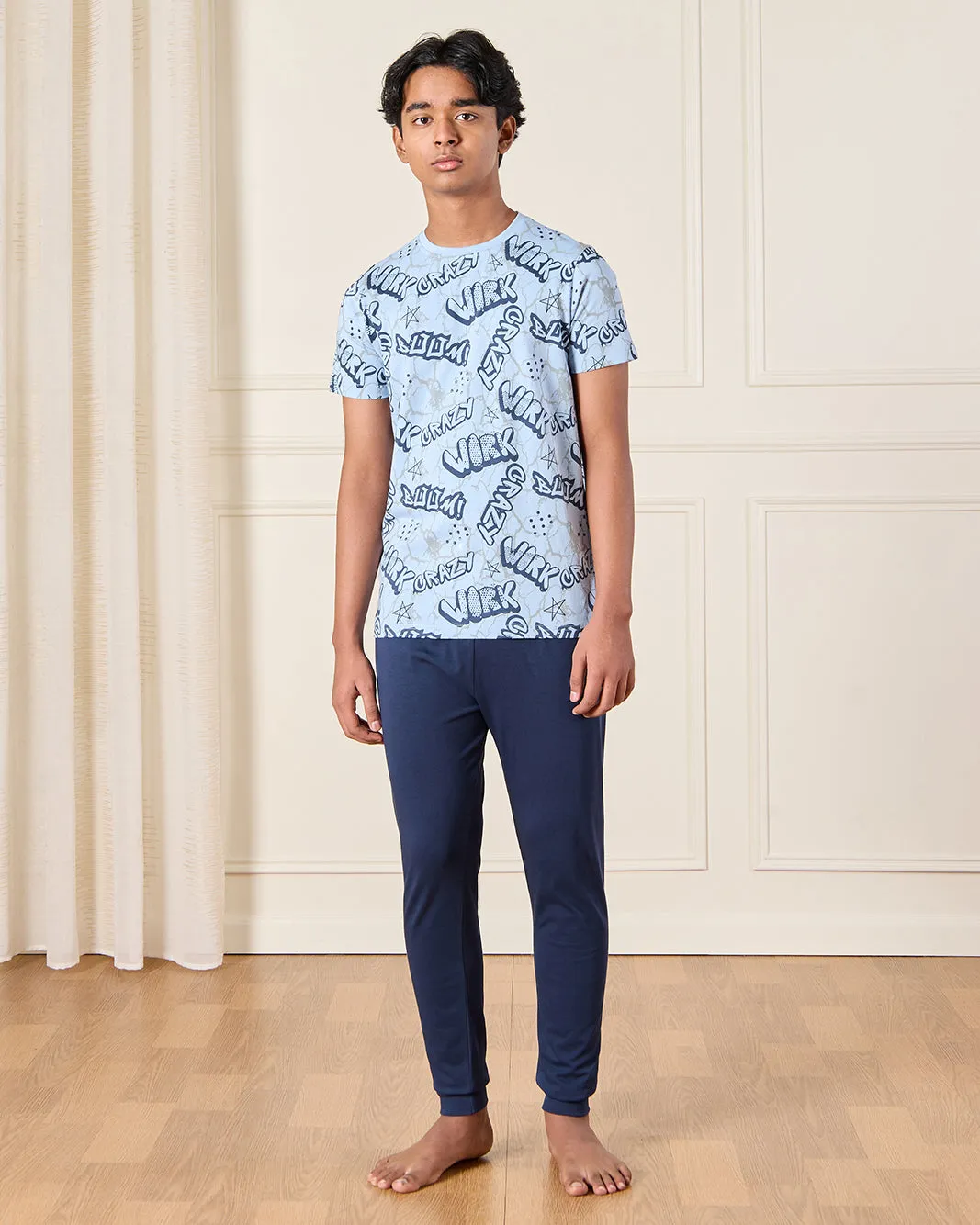 Senior Boys Blue And Navy Printed Pyjama Set (2 Piece) sold by Redtag