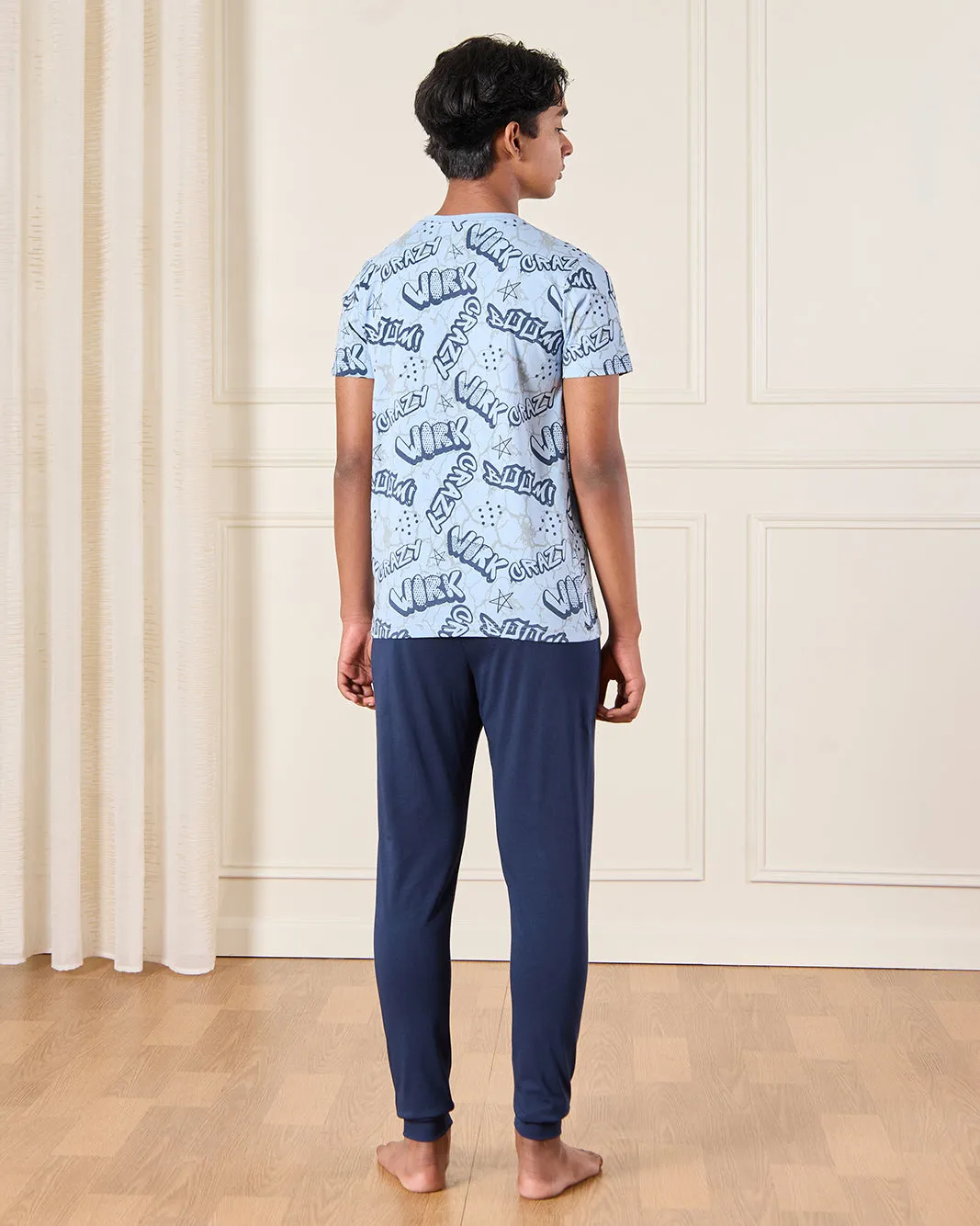 Senior Boys Blue And Navy Printed Pyjama Set (2 Piece) sold by Redtag product image thumbnail 4