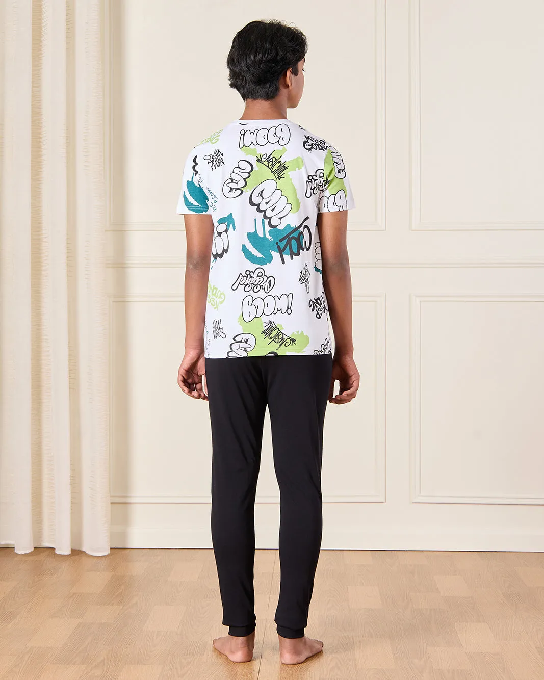 Senior Boys White And Black Printed Pyjama Set (2 Piece) sold by Redtag product image thumbnail 4