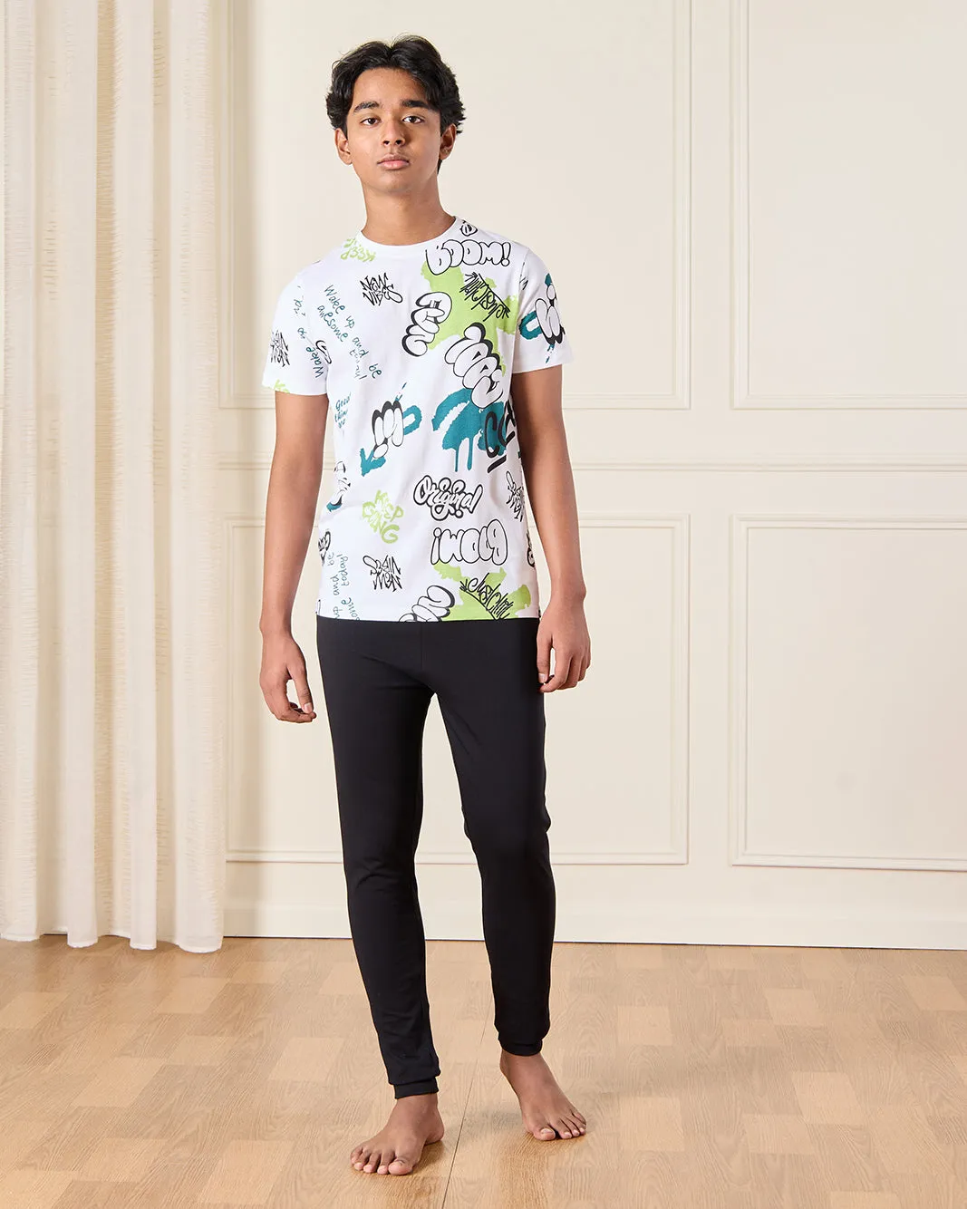 Senior Boys White And Black Printed Pyjama Set (2 Piece) sold by Redtag