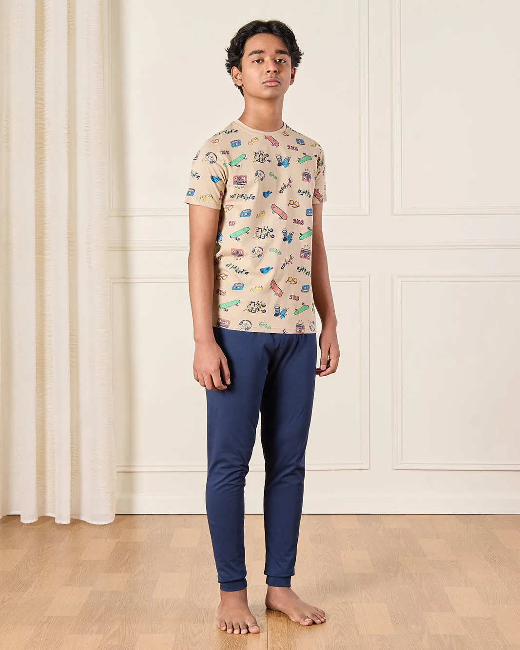 Senior Boys Beige And Blue Printed Pyjama Set (2 Piece) sold by Redtag