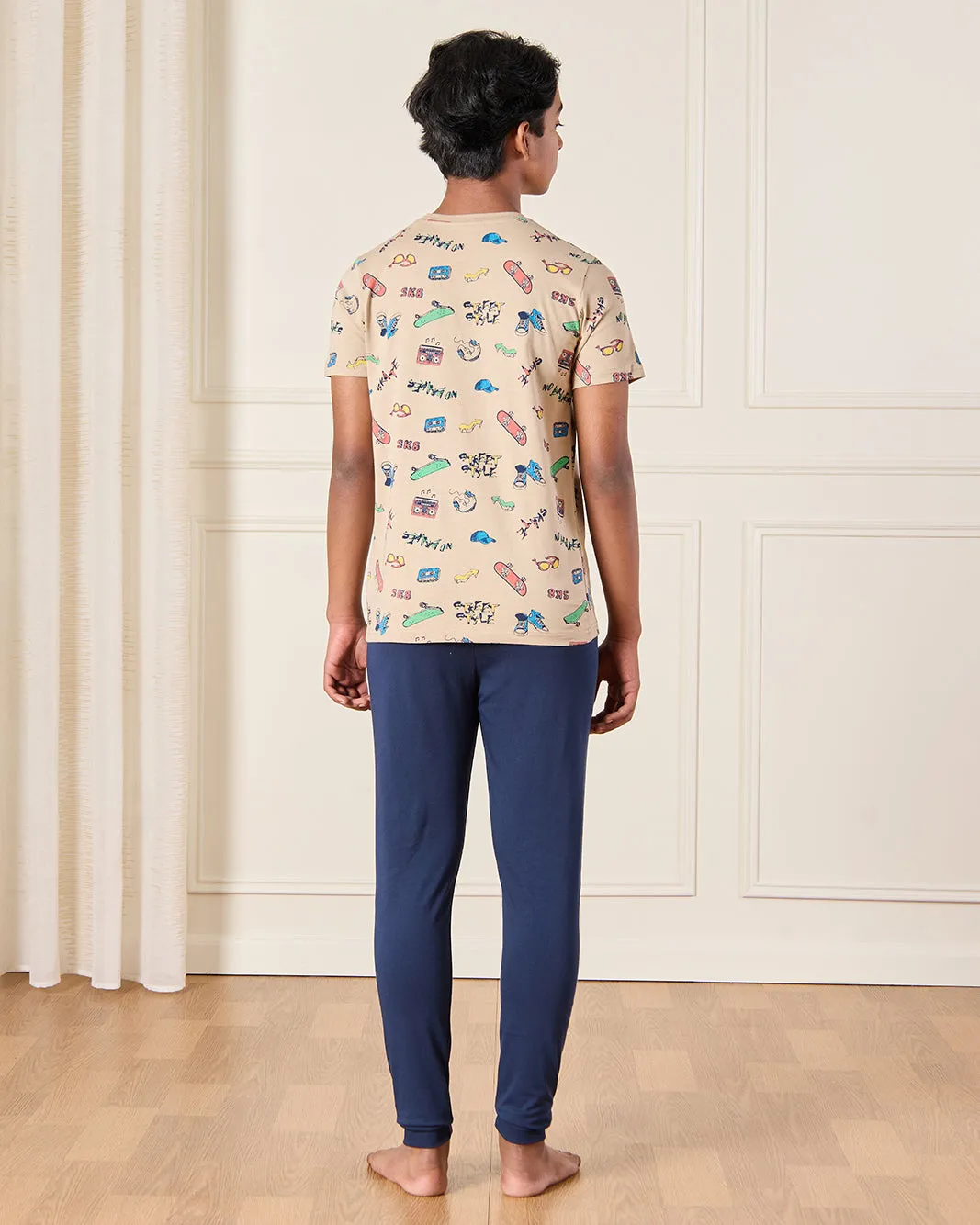 Senior Boys Beige And Blue Printed Pyjama Set (2 Piece) sold by Redtag product image thumbnail 4