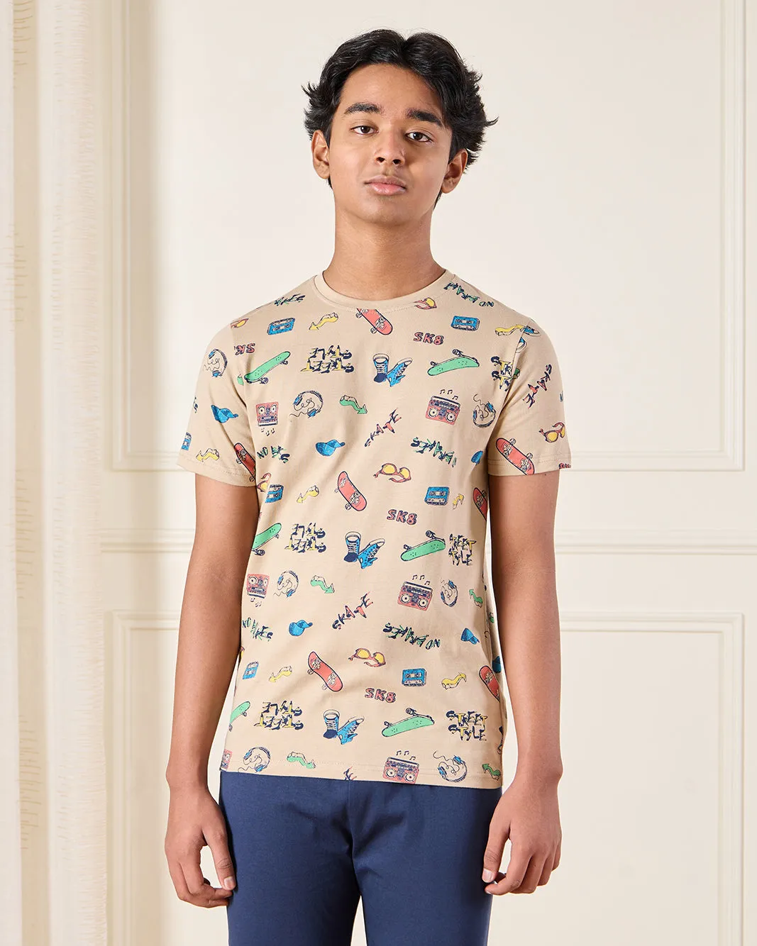 Senior Boys Beige And Blue Printed Pyjama Set (2 Piece) sold by Redtag product image thumbnail 2