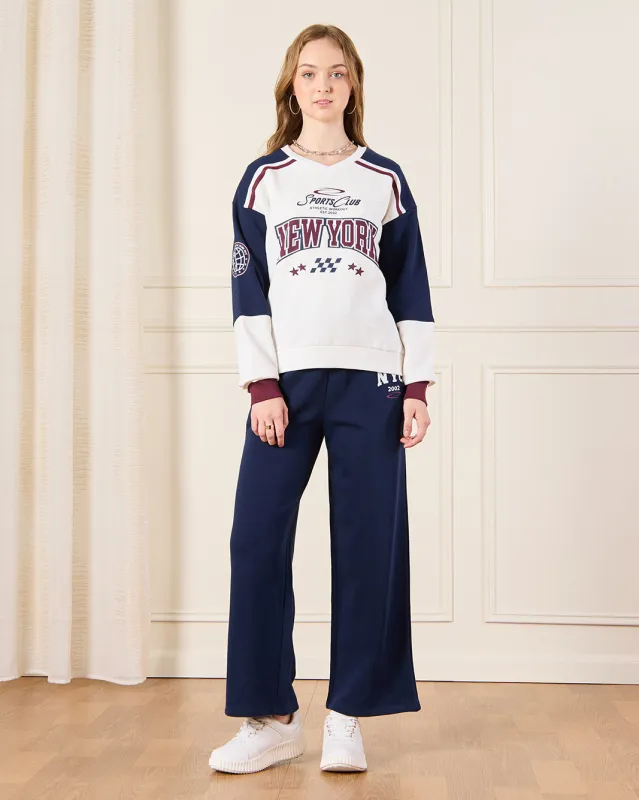 Senior Girls Navy And White Colour block Jog Set (2 Piece) sold by Redtag