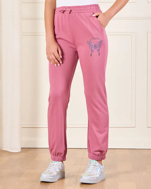Senior Girls Pink Printed Track Pants sold by Redtag