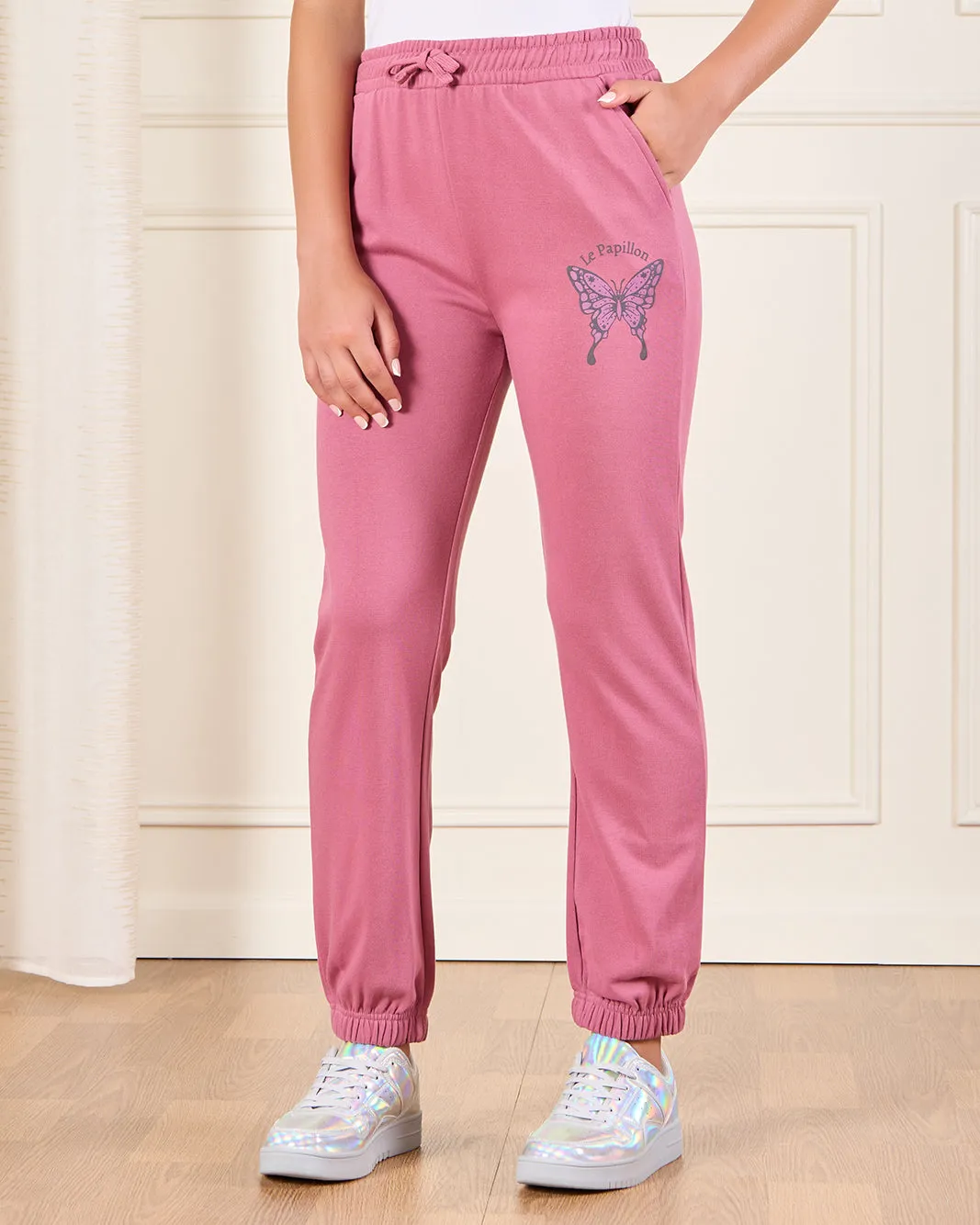 Senior Girls Pink Printed Track Pants sold by Redtag