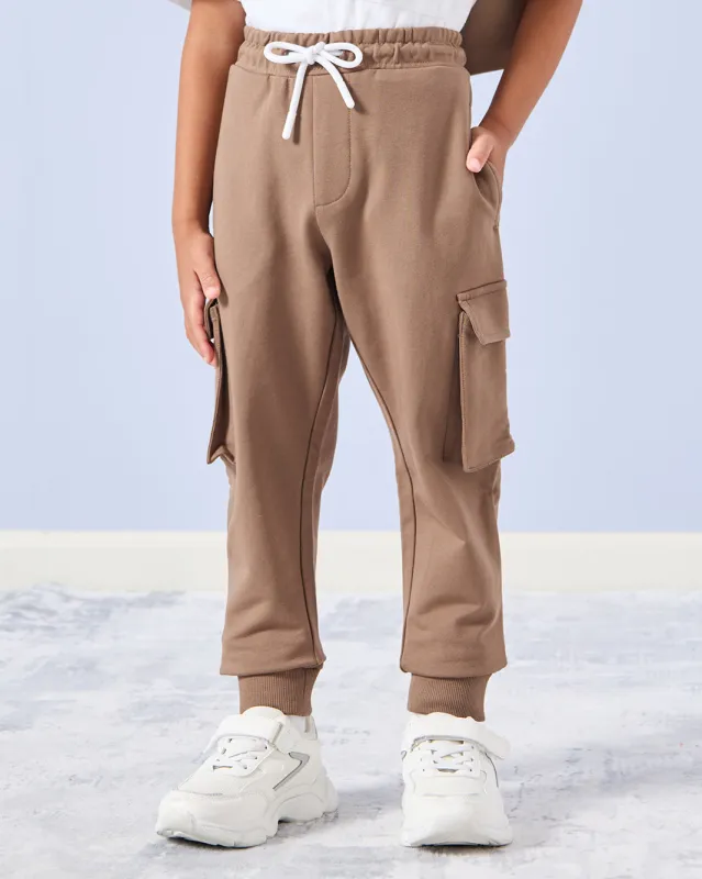 Boys Brown Cargo Pocket Track Pants sold by Redtag