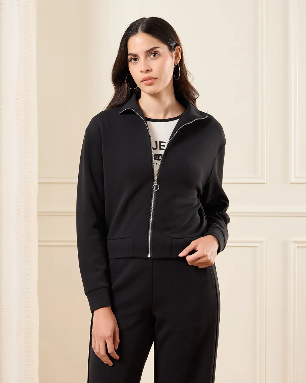 Women Black Zip Through Sweatshirt sold by Redtag