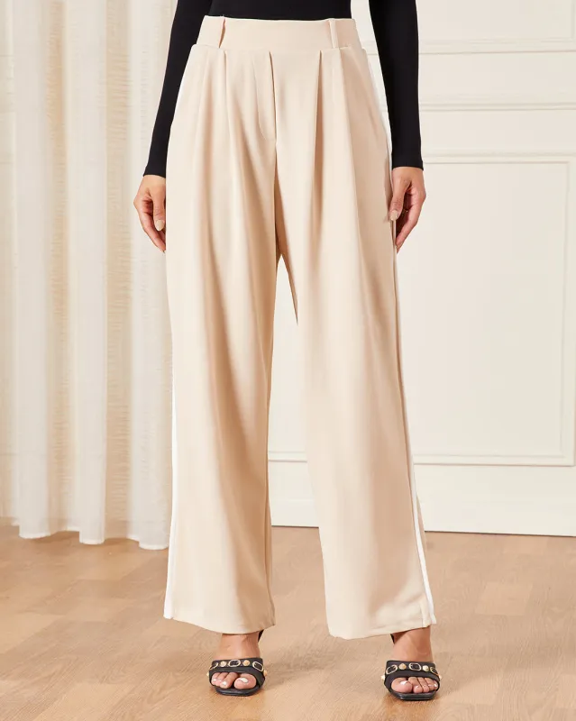 Women Beige Wide Leg Tailored Trousers sold by Redtag