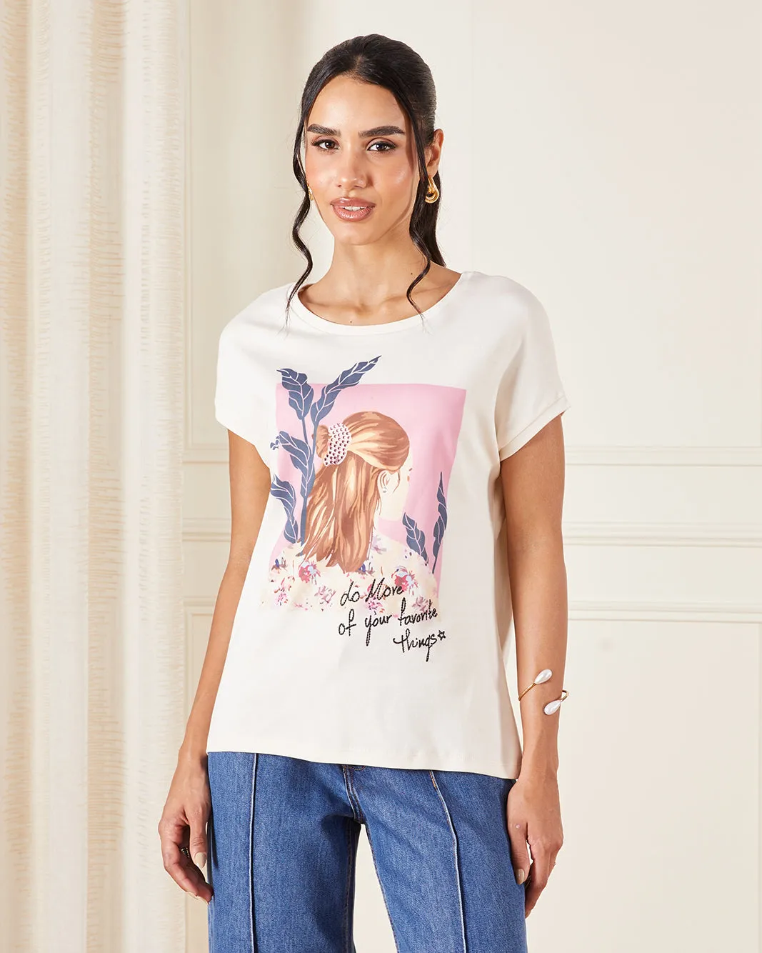Women Ivory Printed T-shirt sold by Redtag