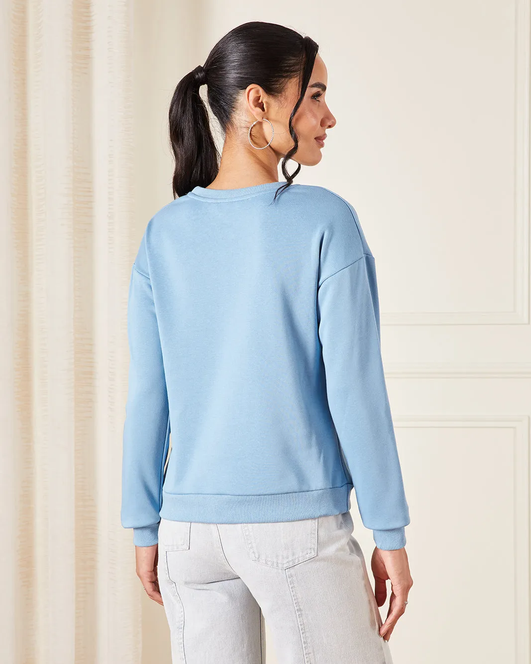Women Blue Solid Sweatshirt sold by Redtag product image thumbnail 3