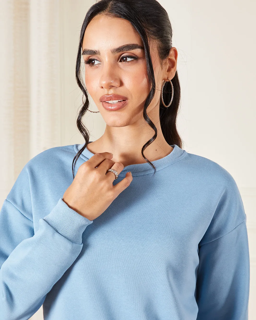 Women Blue Solid Sweatshirt sold by Redtag product image thumbnail 4