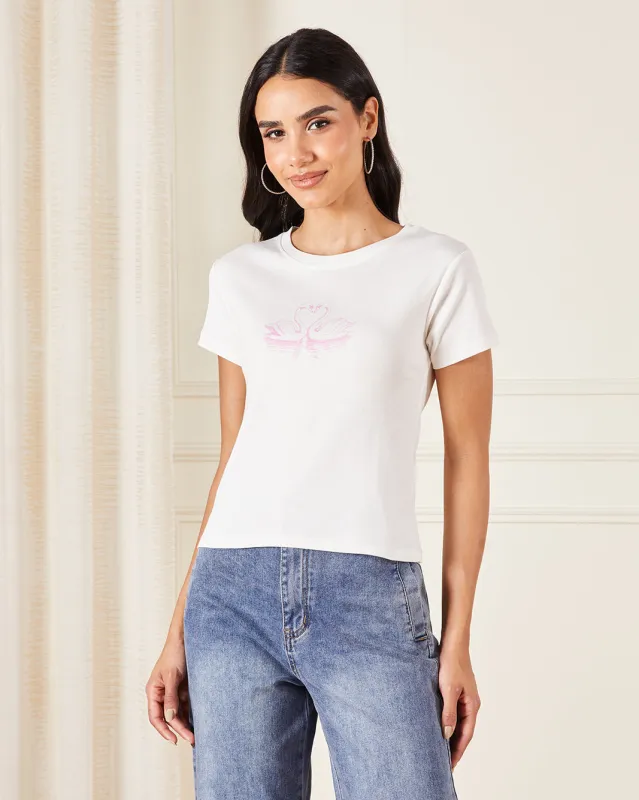 Women Ivory Printed T-Shirt sold by Redtag