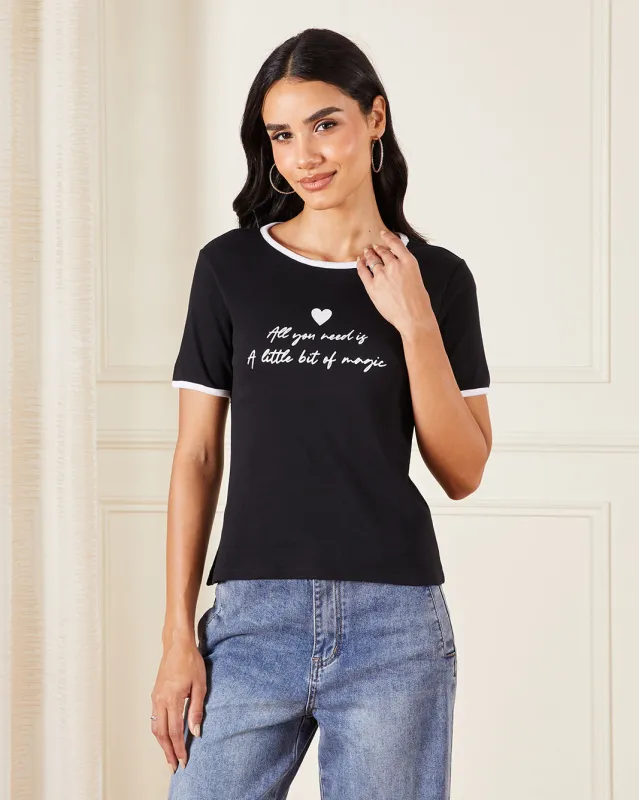 Women Black Printed T-Shirt sold by Redtag