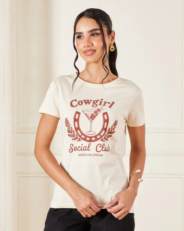 Women Cream Printed T-Shirt sold by Redtag