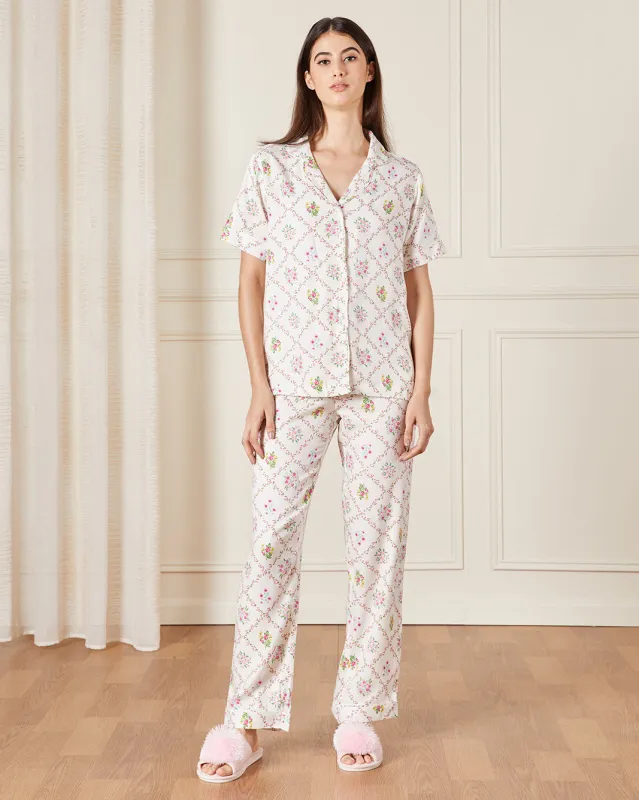 Women White Collared Pyjama Set (2 Piece) sold by Redtag
