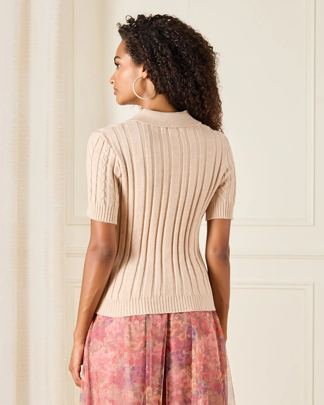 Women Beige Knitted Polo Pullover sold by Redtag product image thumbnail 3