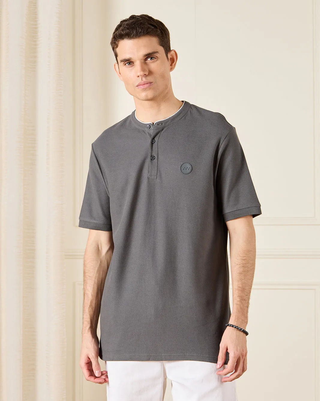 Men Green Standup Color Polo Shirt sold by Redtag