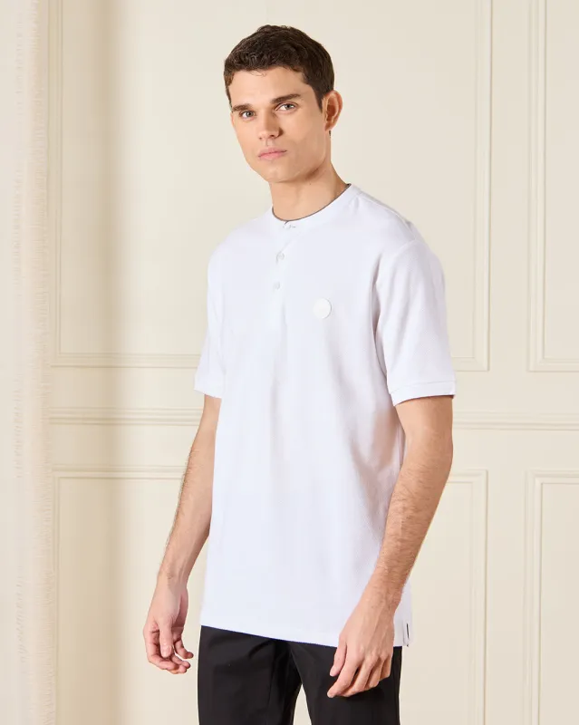 Men Ivory Standup Color Polo Shirt sold by Redtag