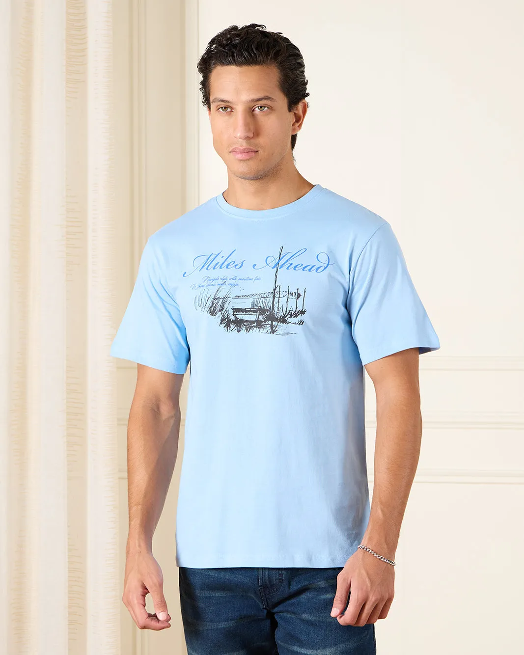 Men Blue Basic Graphic T-Shirt sold by Redtag product image thumbnail 2