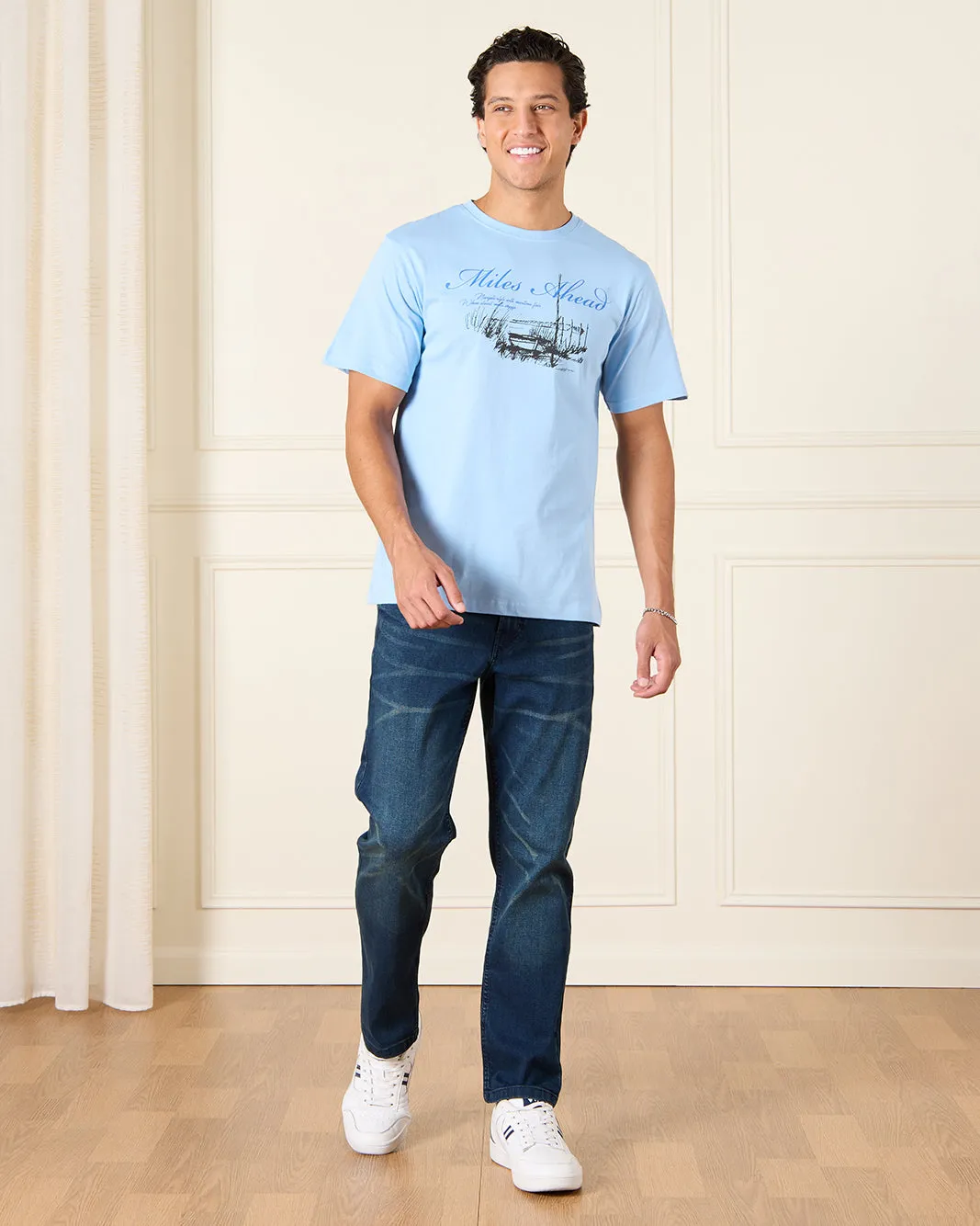 Men Blue Basic Graphic T-Shirt sold by Redtag