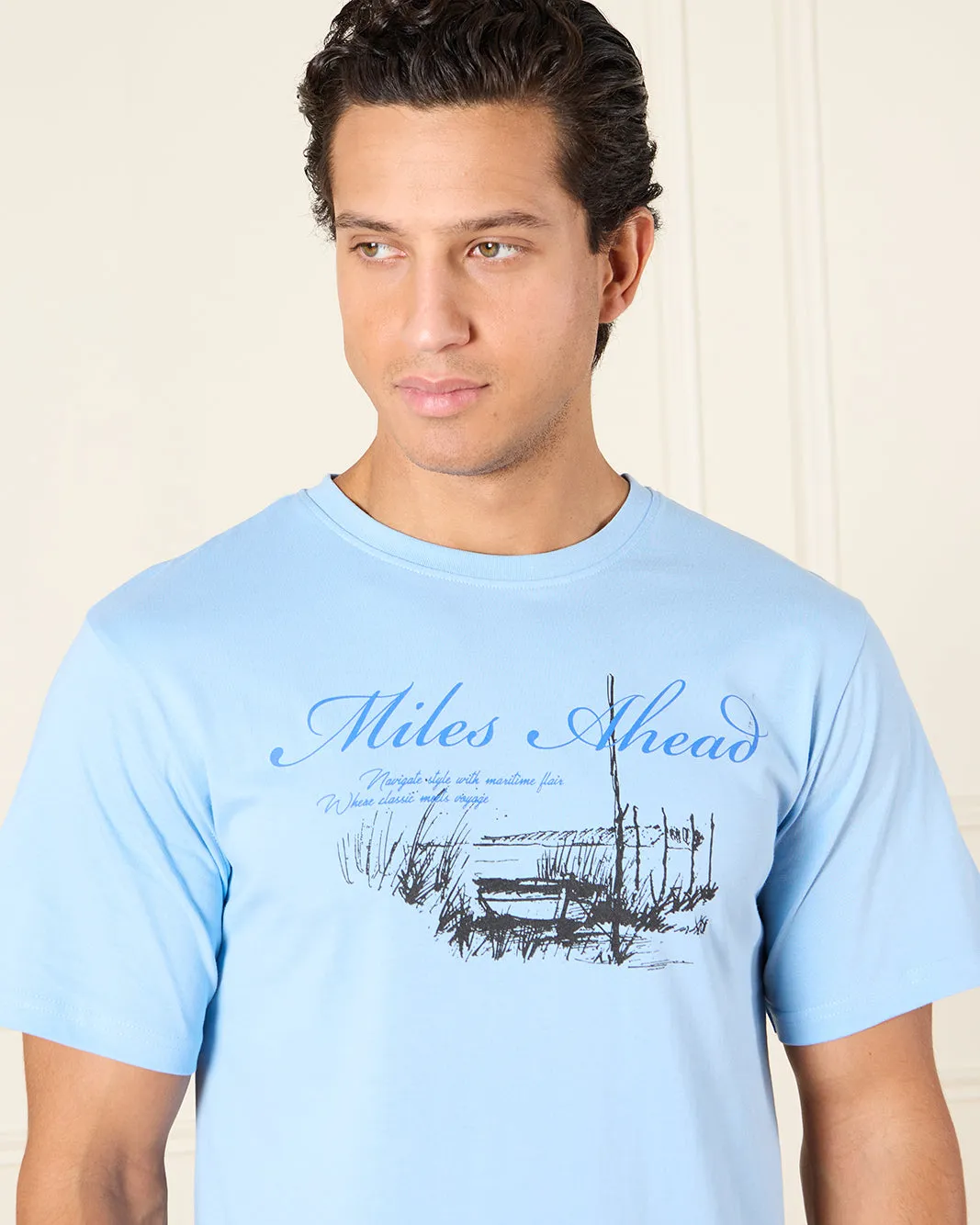 Men Blue Basic Graphic T-Shirt sold by Redtag product image thumbnail 4