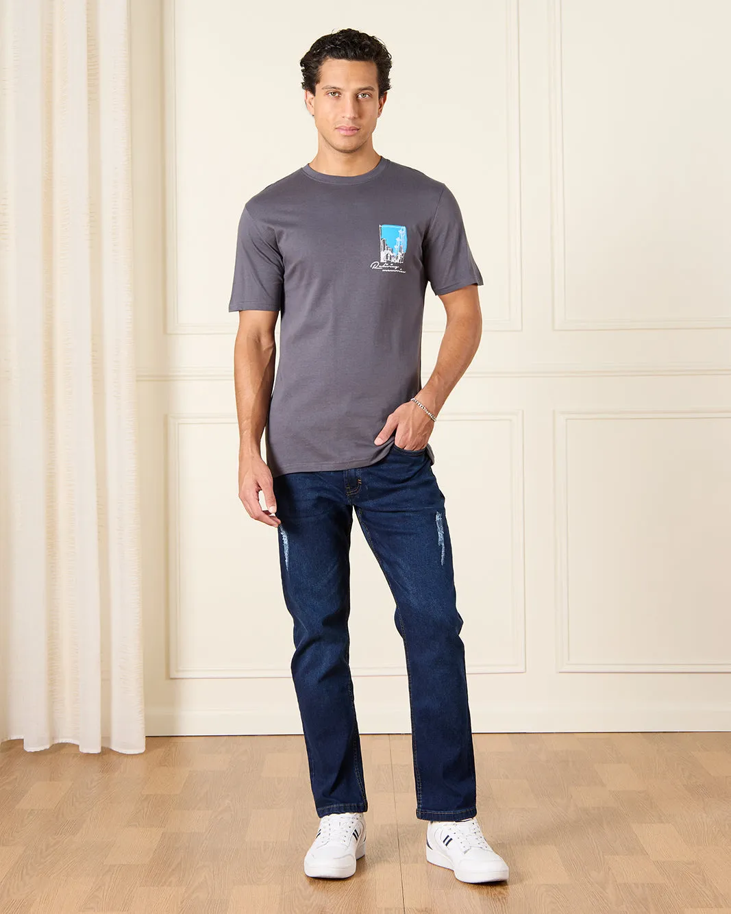 Men Grey Basic Graphic T-Shirt sold by Redtag product image thumbnail 2
