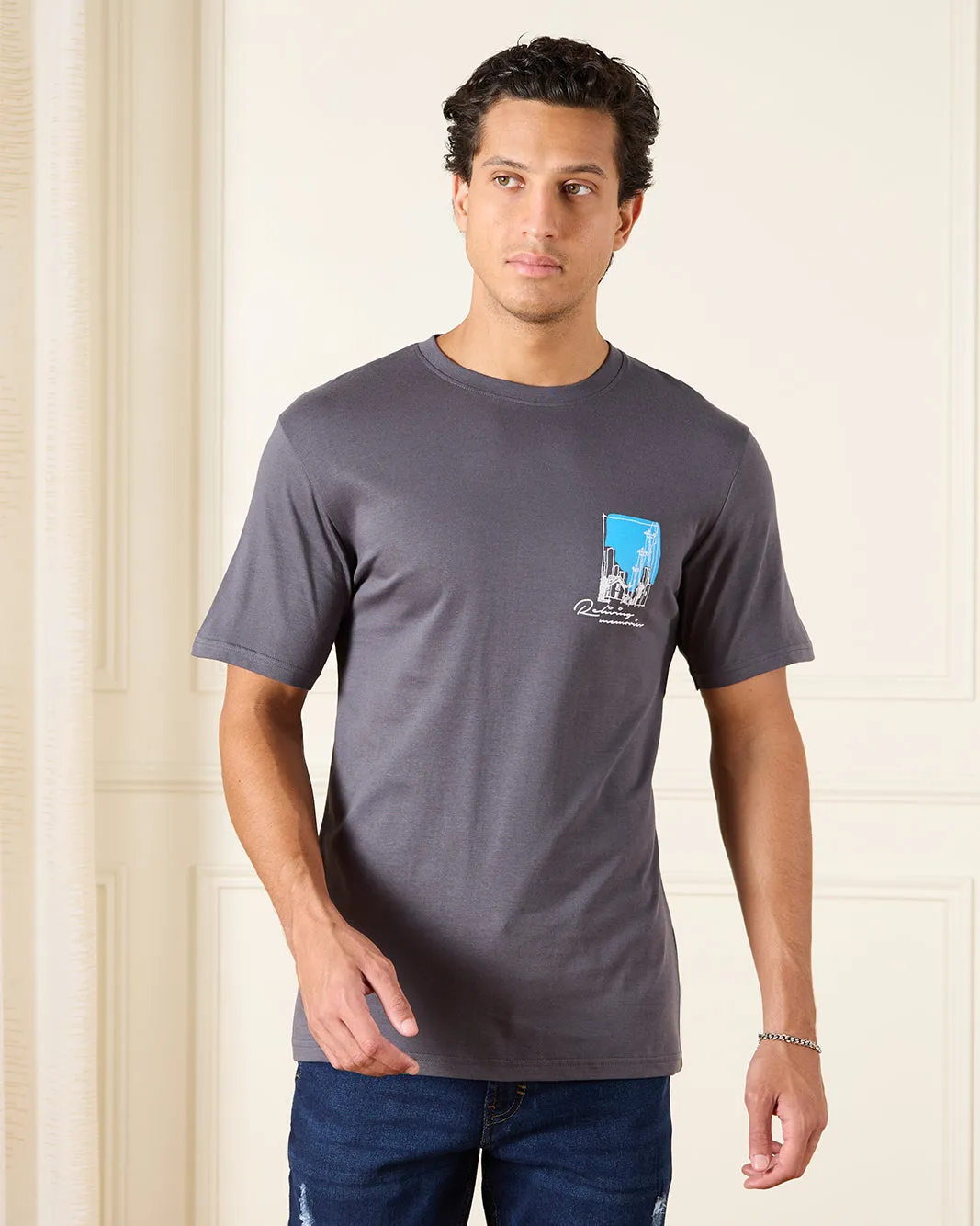 Men Grey Basic Graphic T-Shirt sold by Redtag