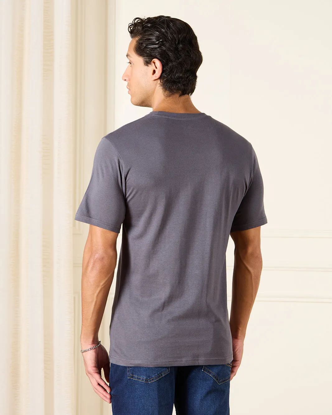 Men Grey Basic Graphic T-Shirt sold by Redtag product image thumbnail 3