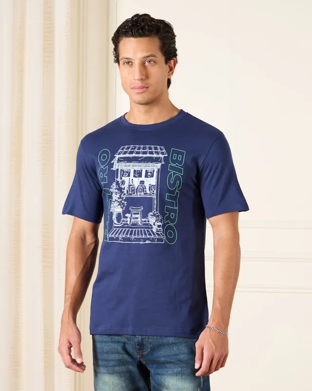 Men Blue Basic Graphic T-Shirt sold by Redtag