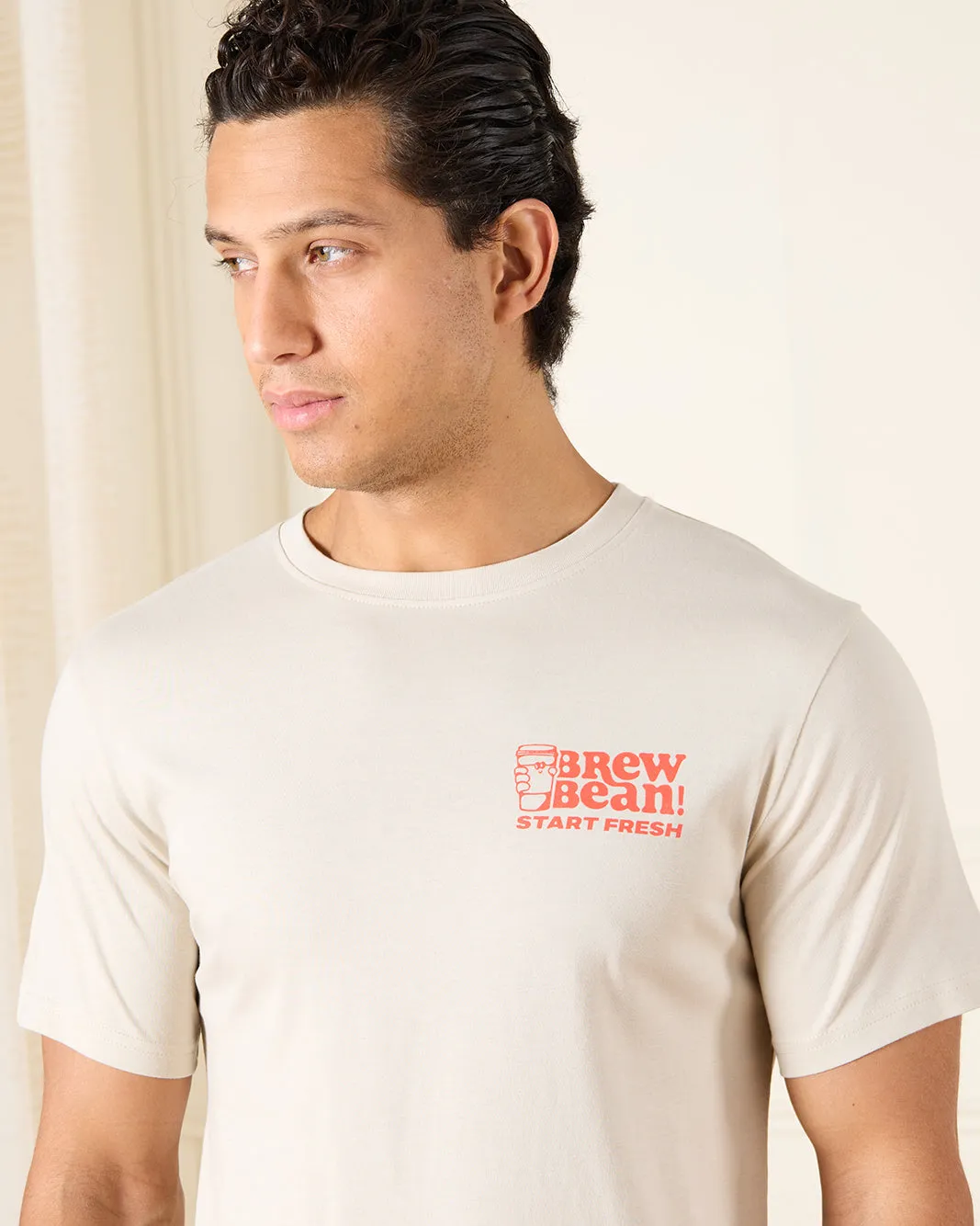 Men Ivory Basic Graphic T-Shirt sold by Redtag product image thumbnail 4