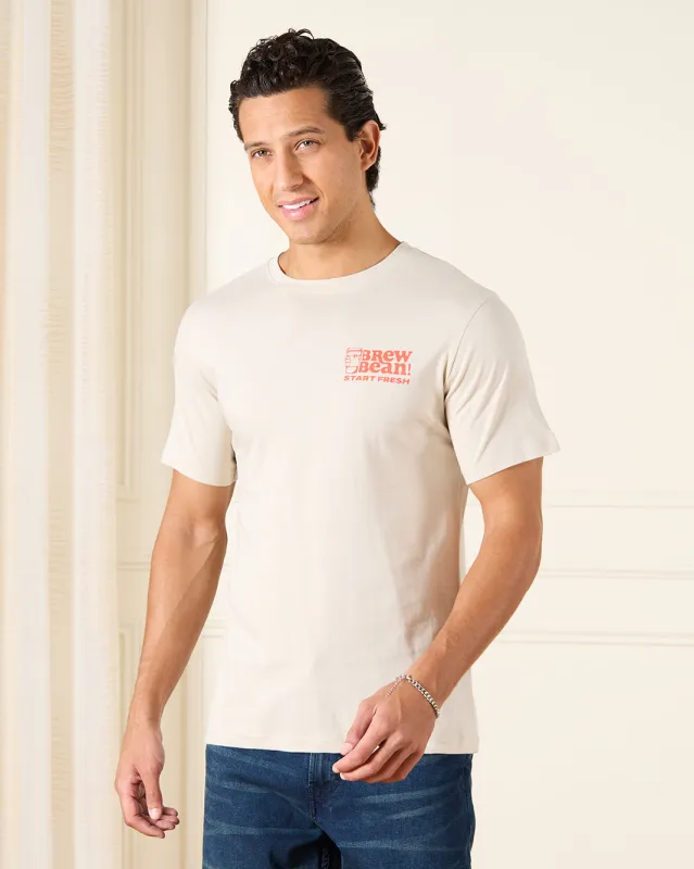 Men Ivory Basic Graphic T-Shirt sold by Redtag