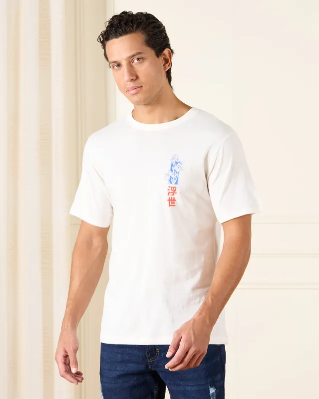 Men White Basic Graphic T-Shirt sold by Redtag