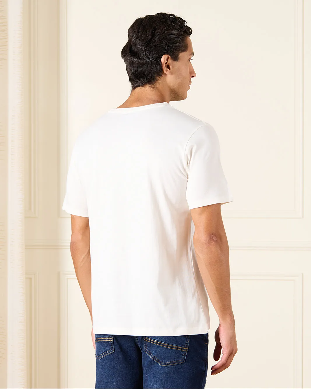 Men White Basic Graphic T-Shirt sold by Redtag product image thumbnail 3