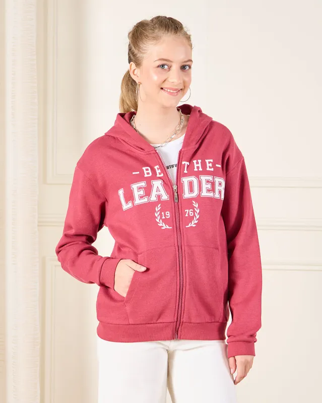 Senior Girls Burgundy Printed Hooded Sweatshirt sold by Redtag