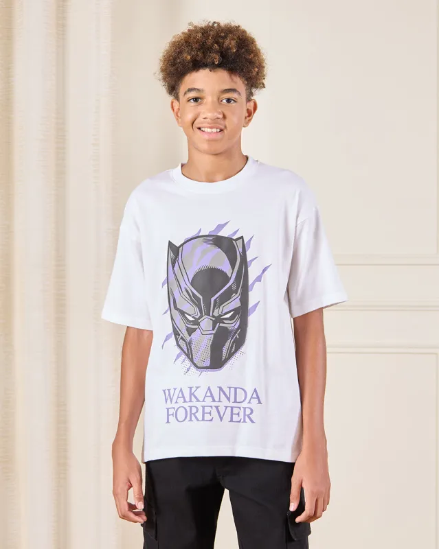 Senior Boys White Black Panther Print T-Shirt sold by Redtag