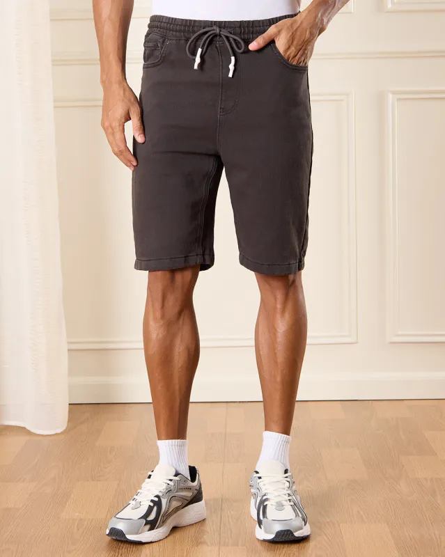 Men Grey Knit Denim Shorts sold by Redtag