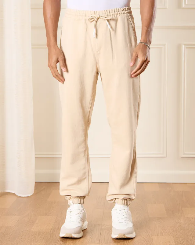Men Beige Knit Denim Jogger sold by Redtag