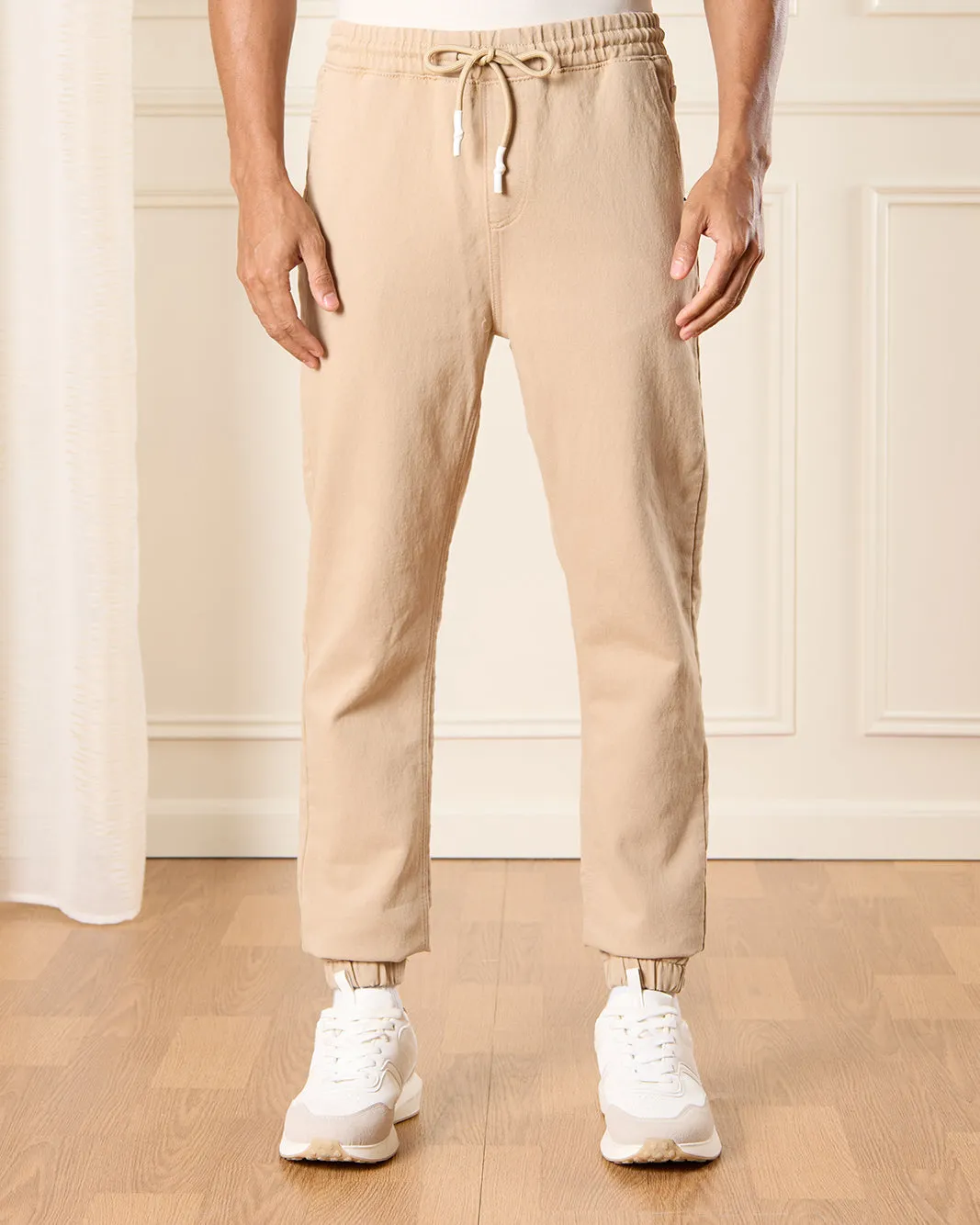Men Beige Knit Denim Jogger sold by Redtag