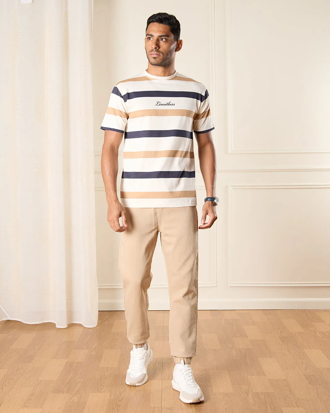 Men Beige Knit Denim Jogger sold by Redtag product image thumbnail 2