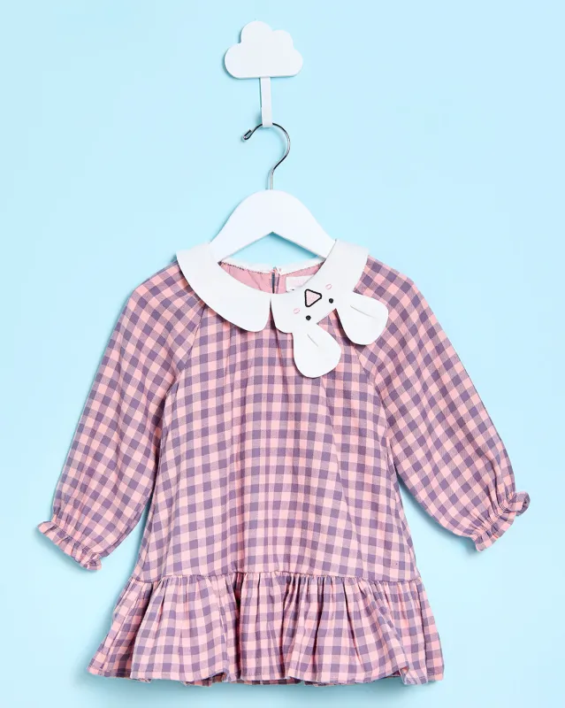 Infant Girls Pink Checkered Dress sold by Redtag