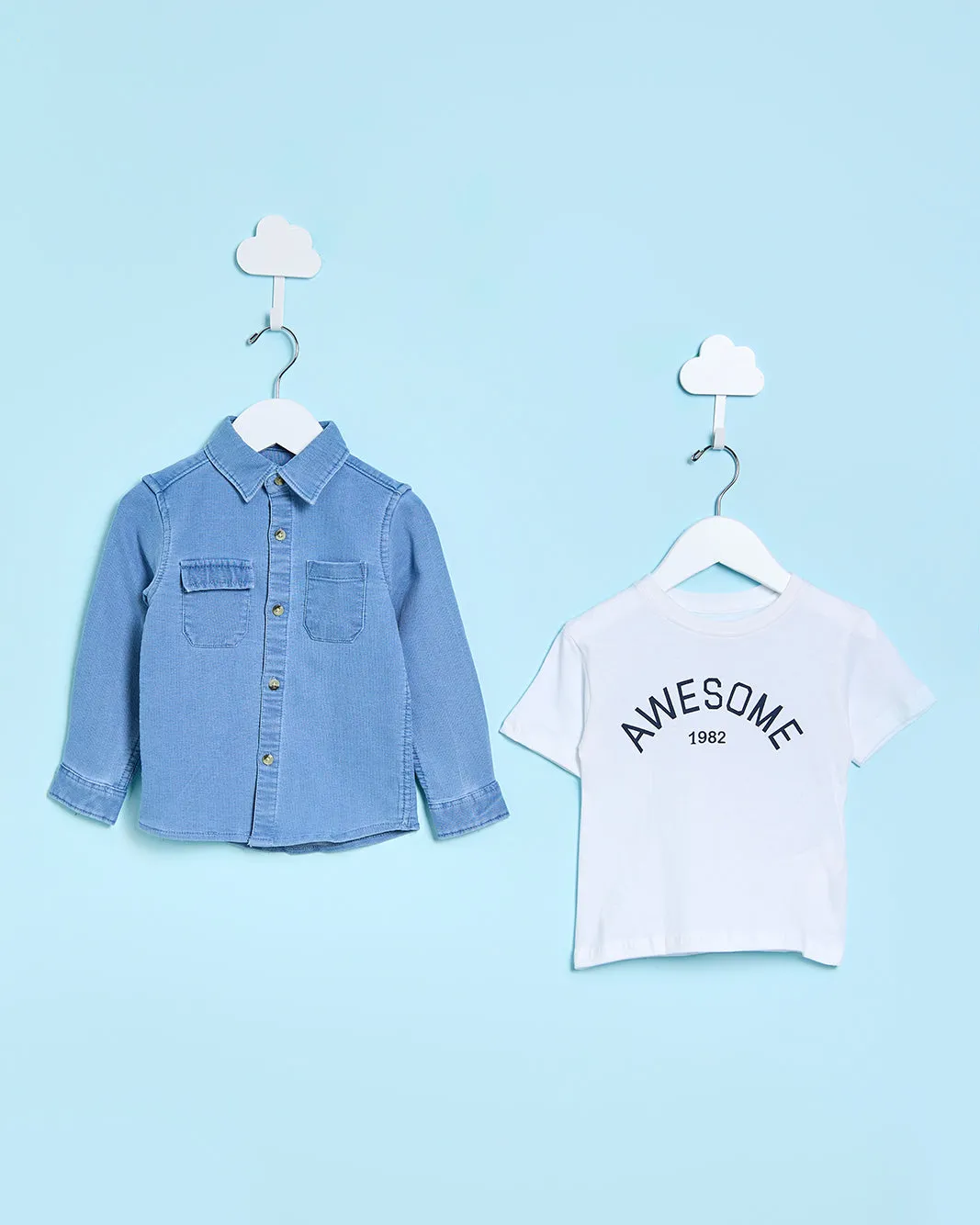 Infant Boys Blue And White Denim Shirt Set (2 Piece) sold by Redtag